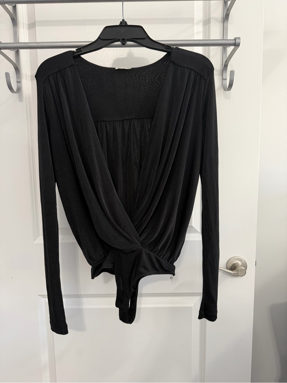Black Twist-Front Long Sleeve Bodysuit